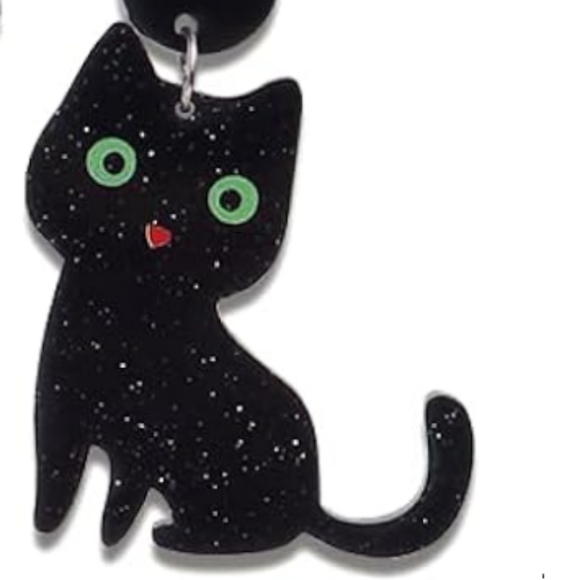 Black Cat X-Ray Skeleton Earrings Acrylic Skeletons Cats Halloween Kitty New - Picture 2 of 7